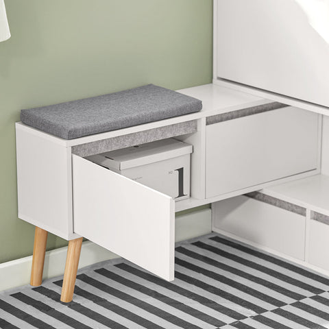 Rootz Adjustable Shoe Cabinet - Shoe Organizer - Shoe Storage Bench - Versatile, Space-Saving, Easy Assembly - White - (92-124)x115x24cm
