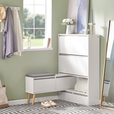 Rootz Adjustable Shoe Cabinet - Shoe Organizer - Shoe Storage Bench - Versatile, Space-Saving, Easy Assembly - White - (92-124)x115x24cm