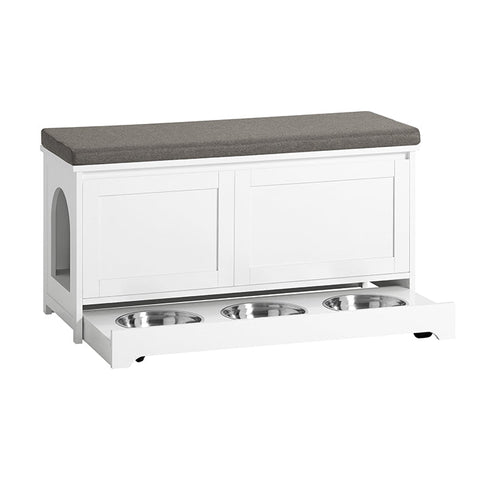 Rootz Multi-Functional Shoe Bench with Cat House - Pet Shelter - Storage Organizer - Comfortable Seating - Movable with Wheels - Durable MDF and Metal - 90cm x 44cm x 36cm