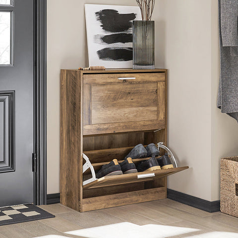 Rootz Shoe Cabinet with 2 Flaps - Shoe Organizer - Shoe Storage - Wall Secure Tilt Lock - Multi-Functional Top Plate - Space-Saving Design - 60cm x 79cm x 23cm