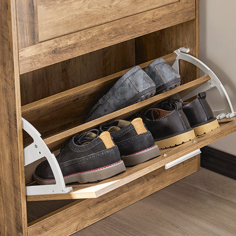 Rootz Shoe Cabinet with 2 Flaps - Shoe Organizer - Shoe Storage - Wall Secure Tilt Lock - Multi-Functional Top Plate - Space-Saving Design - 60cm x 79cm x 23cm