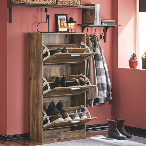 Rootz Shoe Cabinet with 3 Flaps - Shoe Tipper - Shoe Dresser - Space-Saving Design - Wall Secure Tilt Lock - Versatile Storage - 60cm x 115cm x 23cm