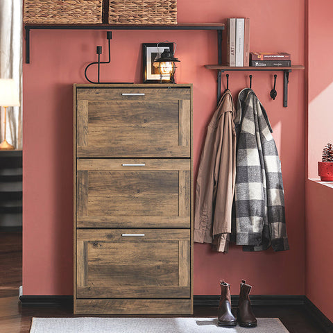 Rootz Shoe Cabinet with 3 Flaps - Shoe Tipper - Shoe Dresser - Space-Saving Design - Wall Secure Tilt Lock - Versatile Storage - 60cm x 115cm x 23cm