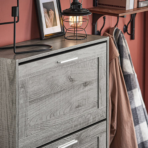 Rootz Modern Shoe Cabinet - Shoe Tipper - Shoe Dresser - Space-Saving Design - Wall Secure Tilt Lock - Ideal for Entryways - 60cm x 115cm x 23cm