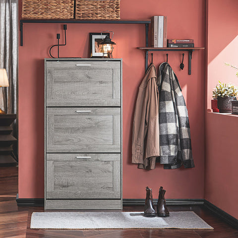 Rootz Modern Shoe Cabinet - Shoe Tipper - Shoe Dresser - Space-Saving Design - Wall Secure Tilt Lock - Ideal for Entryways - 60cm x 115cm x 23cm