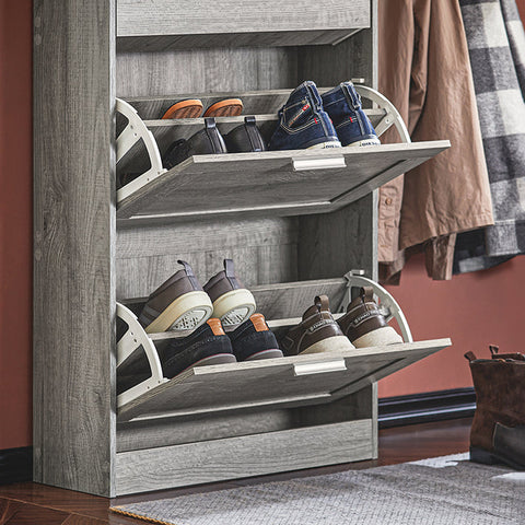 Rootz Modern Shoe Cabinet - Shoe Tipper - Shoe Dresser - Space-Saving Design - Wall Secure Tilt Lock - Ideal for Entryways - 60cm x 115cm x 23cm