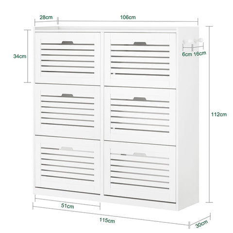 Rootz Shoe Cabinet with 6 Flaps - Shoe Tipper - Shoe Dresser - Versatile Storage - Space-Saving Design - Easy Assembly - White - 115cm x 112cm x 30cm