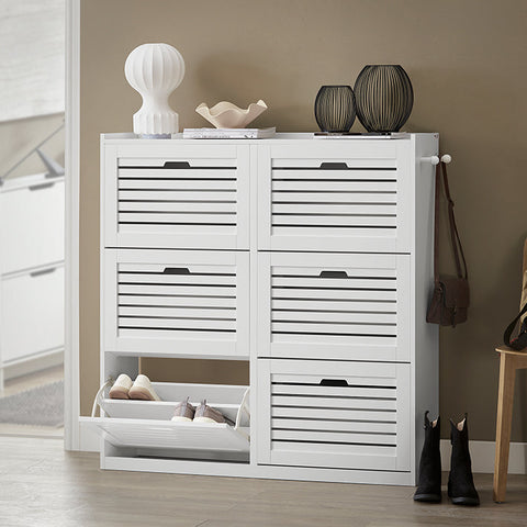 Rootz Shoe Cabinet with 6 Flaps - Shoe Tipper - Shoe Dresser - Versatile Storage - Space-Saving Design - Easy Assembly - White - 115cm x 112cm x 30cm