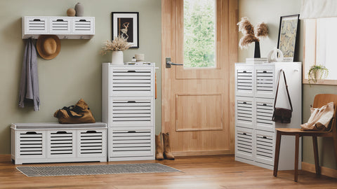 Rootz Shoe Cabinet with 6 Flaps - Shoe Tipper - Shoe Dresser - Versatile Storage - Space-Saving Design - Easy Assembly - White - 115cm x 112cm x 30cm