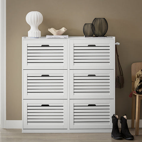 Rootz Shoe Cabinet with 6 Flaps - Shoe Tipper - Shoe Dresser - Versatile Storage - Space-Saving Design - Easy Assembly - White - 115cm x 112cm x 30cm