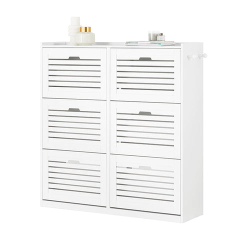 Rootz Shoe Cabinet with 6 Flaps - Shoe Tipper - Shoe Dresser - Versatile Storage - Space-Saving Design - Easy Assembly - White - 115cm x 112cm x 30cm