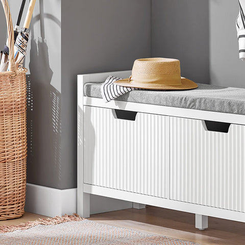 Rootz Shoe Storage Bench - Entryway Seat - Shoe Organizer - Comfortable Cushion - Versatile White - 91cm x 50cm x 30cm