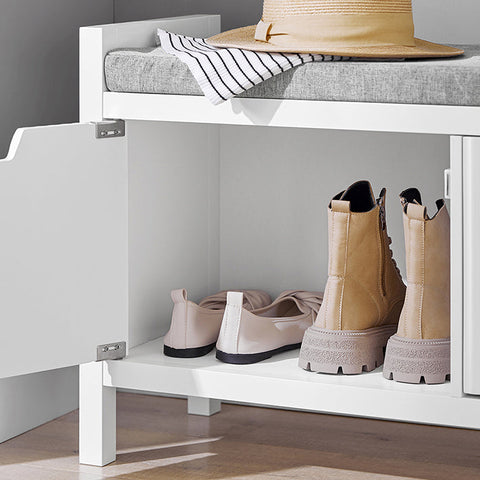 Rootz Shoe Storage Bench - Entryway Seat - Shoe Organizer - Comfortable Cushion - Versatile White - 91cm x 50cm x 30cm