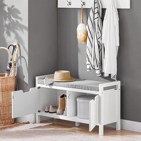 Rootz Shoe Storage Bench - Entryway Seat - Shoe Organizer - Comfortable Cushion - Versatile White - 91cm x 50cm x 30cm