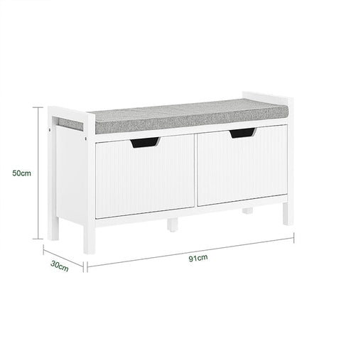 Rootz Shoe Storage Bench - Entryway Seat - Shoe Organizer - Comfortable Cushion - Versatile White - 91cm x 50cm x 30cm