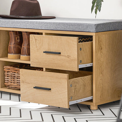 Rootz Shoe Cabinet with Bench - Shoe Organizer - Shoe Storage - MDF and Rubber Wood - Extra Stability with Six Legs - Dual Storage Drawers - Dimensions 110cm x 47cm x 35cm