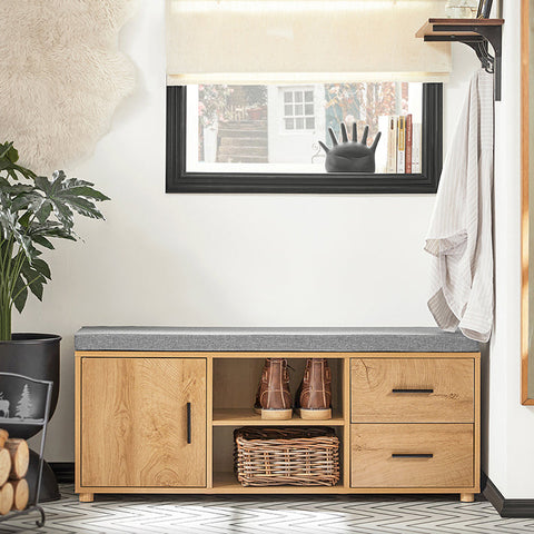 Rootz Shoe Cabinet with Bench - Shoe Organizer - Shoe Storage - MDF and Rubber Wood - Extra Stability with Six Legs - Dual Storage Drawers - Dimensions 110cm x 47cm x 35cm