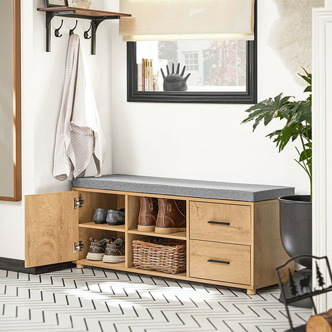 Rootz Shoe Cabinet with Bench - Shoe Organizer - Shoe Storage - MDF and Rubber Wood - Extra Stability with Six Legs - Dual Storage Drawers - Dimensions 110cm x 47cm x 35cm