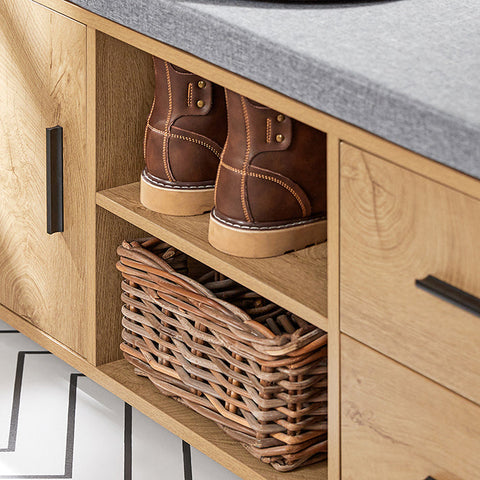 Rootz Shoe Cabinet with Bench - Shoe Organizer - Shoe Storage - MDF and Rubber Wood - Extra Stability with Six Legs - Dual Storage Drawers - Dimensions 110cm x 47cm x 35cm