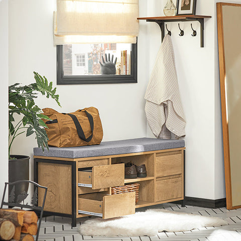 Rootz Shoe Cabinet with Bench - Storage Organizer - Hallway Bench - Shoe Rack - Industrial Design - MDF and Metal - 110cm x 45cm x 35cm