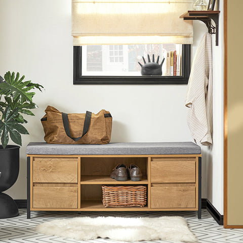 Rootz Shoe Cabinet with Bench - Storage Organizer - Hallway Bench - Shoe Rack - Industrial Design - MDF and Metal - 110cm x 45cm x 35cm