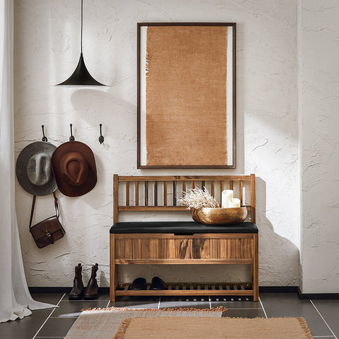 Rootz Pine Storage Bench - Shoe Rack - Hallway Organizer - High Stability - 90x75x35cm