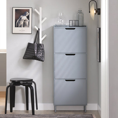 Rootz Shoe Tipper Cabinet - Shoe Storage Organizer - Shoe Dresser - Space-Saving Design - Versatile Storage - Enhanced Stability - Light Gray - 50cm x 129cm x 19cm