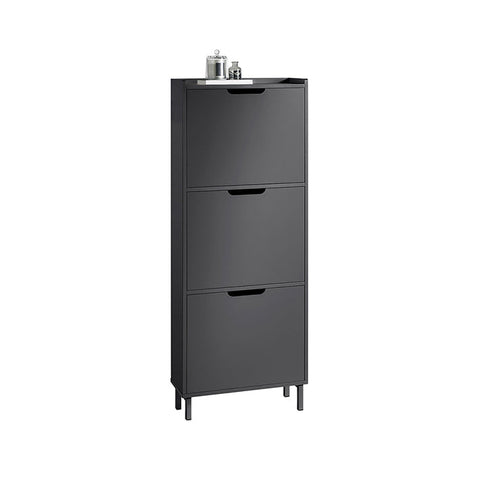 Rootz Shoe Tipper Cabinet - Shoe Organizer - Shoe Storage - Space-Saving Design - Versatile Storage - Enhanced Stability - Black MDF and Metal - 50cm x 129cm x 19cm