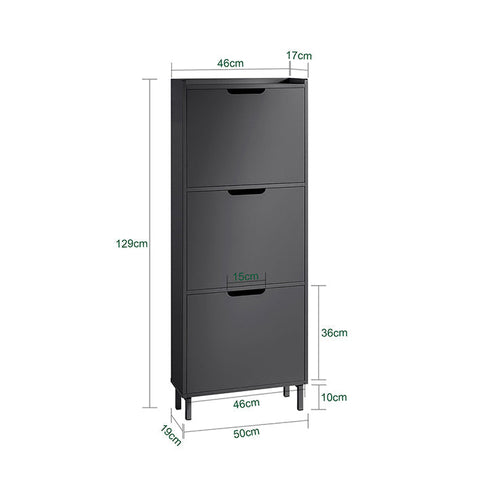 Rootz Shoe Tipper Cabinet - Shoe Organizer - Shoe Storage - Space-Saving Design - Versatile Storage - Enhanced Stability - Black MDF and Metal - 50cm x 129cm x 19cm