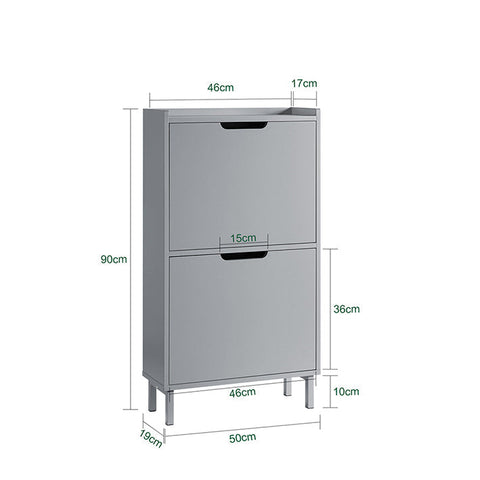 Rootz Shoe Tipper Cabinet - Shoe Storage Organizer - Shoe Dresser - Space-Saving Design - Versatile Storage - Enhanced Stability - Light Gray - 50cm x 90cm x 19cm