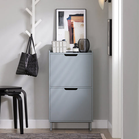 Rootz Shoe Tipper Cabinet - Shoe Storage Organizer - Shoe Dresser - Space-Saving Design - Versatile Storage - Enhanced Stability - Light Gray - 50cm x 90cm x 19cm