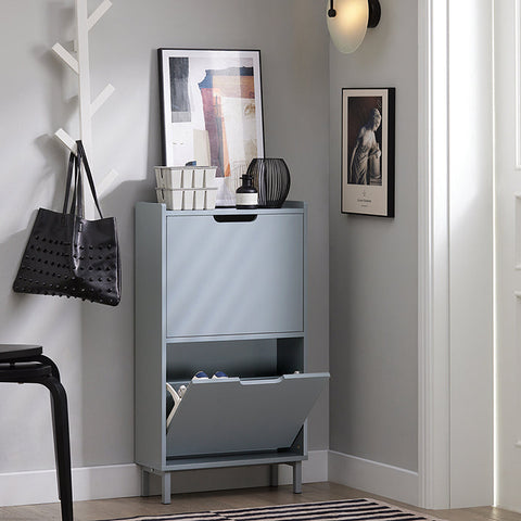 Rootz Shoe Tipper Cabinet - Shoe Storage Organizer - Shoe Dresser - Space-Saving Design - Versatile Storage - Enhanced Stability - Light Gray - 50cm x 90cm x 19cm