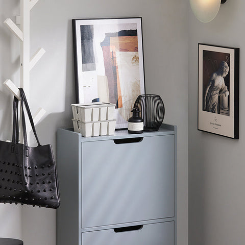 Rootz Shoe Tipper Cabinet - Shoe Storage Organizer - Shoe Dresser - Space-Saving Design - Versatile Storage - Enhanced Stability - Light Gray - 50cm x 90cm x 19cm