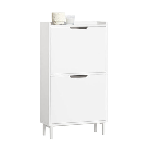 Rootz Shoe Cabinet with 2 Flaps - Shoe Tipper - Shoe Dresser - Space-Saving Design - Versatile Storage - Enhanced Stability - White - 50cm x 91cm x 19cm