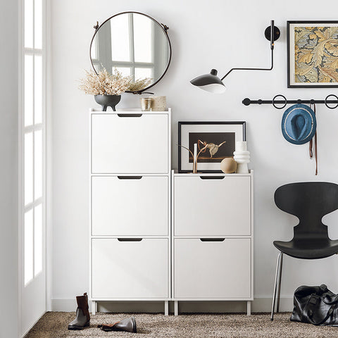 Rootz Shoe Cabinet with 2 Flaps - Shoe Tipper - Shoe Dresser - Space-Saving Design - Versatile Storage - Enhanced Stability - White - 50cm x 91cm x 19cm