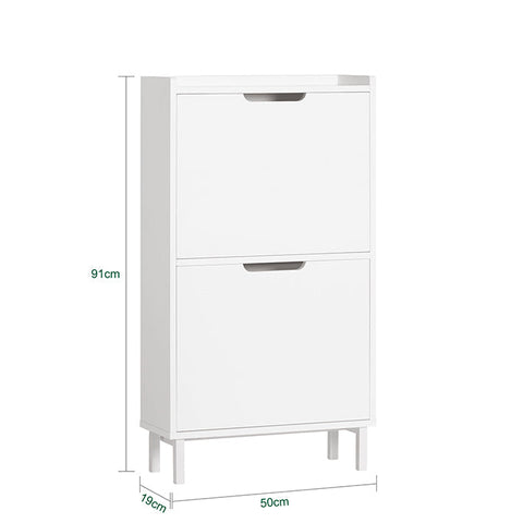 Rootz Shoe Cabinet with 2 Flaps - Shoe Tipper - Shoe Dresser - Space-Saving Design - Versatile Storage - Enhanced Stability - White - 50cm x 91cm x 19cm
