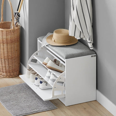 Rootz Shoe Bench with Seat Cushion - Shoe Rack - Storage Bench - Space-Saving Design - Comfortable Seating - Scratch-Resistant Rubber Feet - 60cm x 46cm x 30cm