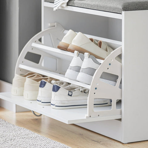 Rootz Shoe Bench with Seat Cushion - Shoe Rack - Storage Bench - Space-Saving Design - Comfortable Seating - Scratch-Resistant Rubber Feet - 60cm x 46cm x 30cm