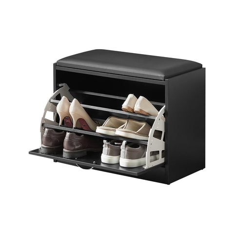 Rootz Shoe Bench with Storage - Shoe Tipper - Shoe Rack - Padded Seat - Space-Saving - Secure Stand - 60cm x 47cm x 30cm