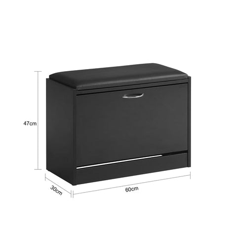 Rootz Shoe Bench with Storage - Shoe Tipper - Shoe Rack - Padded Seat - Space-Saving - Secure Stand - 60cm x 47cm x 30cm