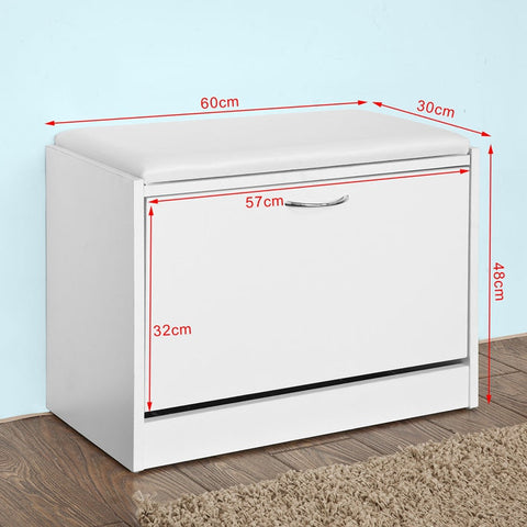 Rootz Shoe Bench with Shoe Rack - Shoe Tipper - Shoe Cabinet - Padded Seat - Space Saving - Rubber Feet for Stability - W60 x D30 x H48 cm