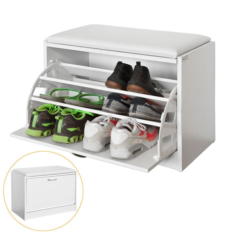 Rootz Shoe Bench with Shoe Rack - Shoe Tipper - Shoe Cabinet - Padded Seat - Space Saving - Rubber Feet for Stability - W60 x D30 x H48 cm