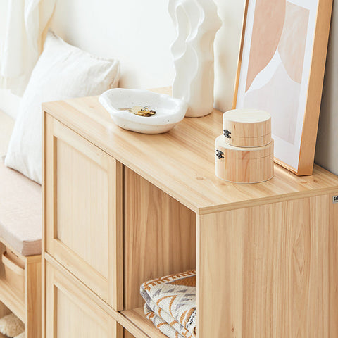 Rootz Shoe Cabinet with Sliding Doors - Storage Organizer - Shoe Rack - Bamboo and Wood - Mold and Mildew Resistant - 80cm x 87cm x 35cm