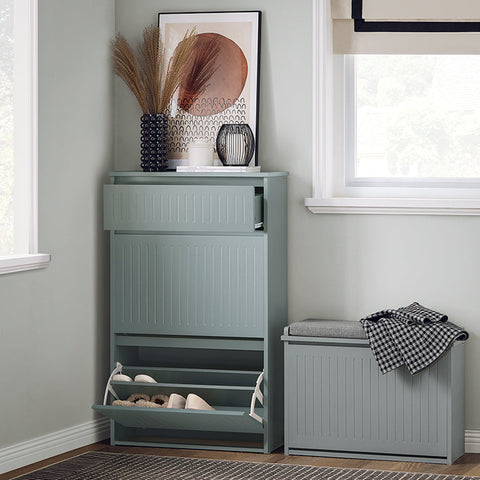 Rootz Shoe Cabinet with 2 Flaps and 1 Drawer - Shoe Tipper - Shoe Rack - Versatile Storage - Easy Assembly - Space-Saving Design - 61cm x 100cm x 26cm