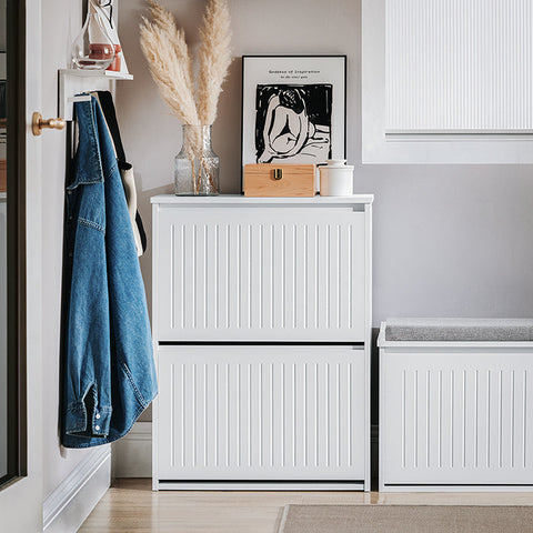 Rootz Adjustable Shoe Cabinet - Shoe Tipper - Shoe Rack - Versatile Storage - Adjustable Compartments - MDF Construction - 61cm x 81cm x 26cm