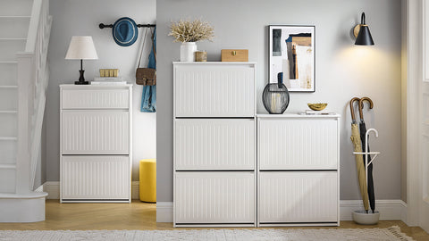 Rootz Adjustable Shoe Cabinet - Shoe Tipper - Shoe Rack - Versatile Storage - Adjustable Compartments - MDF Construction - 61cm x 81cm x 26cm