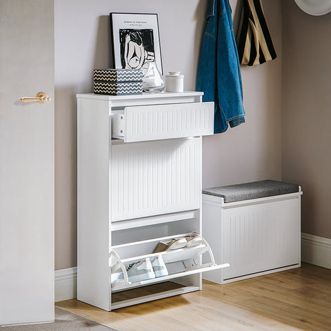 Rootz Shoe Tipper Cabinet - Shoe Rack - Shoe Storage Organizer - Versatile Storage - Easy Assembly - Durable MDF Material - 61cm x 100cm x 26cm