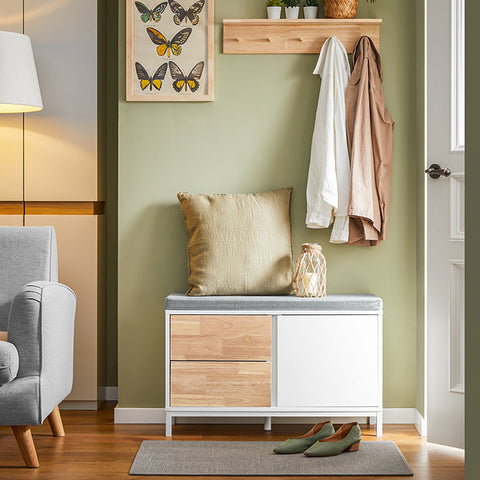Rootz Shoe Bench - Storage Bench - Entryway Organizer - Comfortable Seating - MDF, Wood & Metal - 80x51x30cm