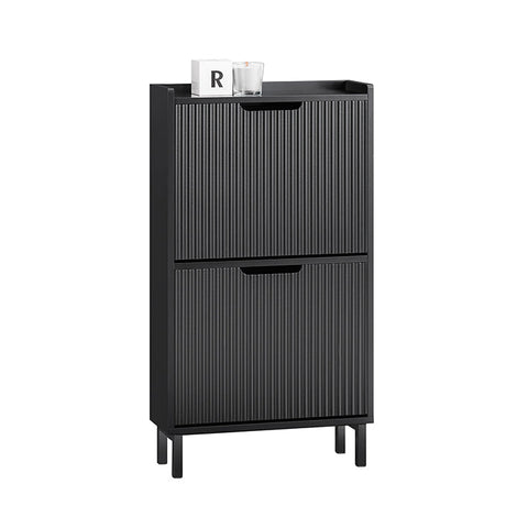 Rootz Folding Shoe Organizer - Shoe Cabinet - Storage Unit - Stable Construction - 50x90x19cm, Holds 12kg, MDF & Metal, Black