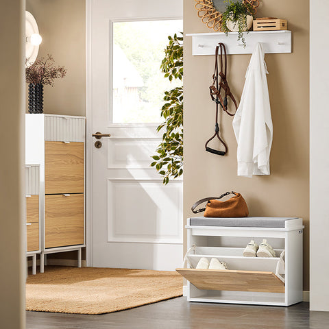 Rootz Entryway Shoe Cabinet - Shoe Organizer - Shoe Storage - Comfort Seating - MDF & Rubber Wood - 61x47x26cm
